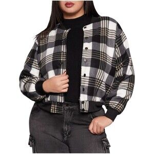 Plaid Black and White Women's Jacket, Plus Size 1X